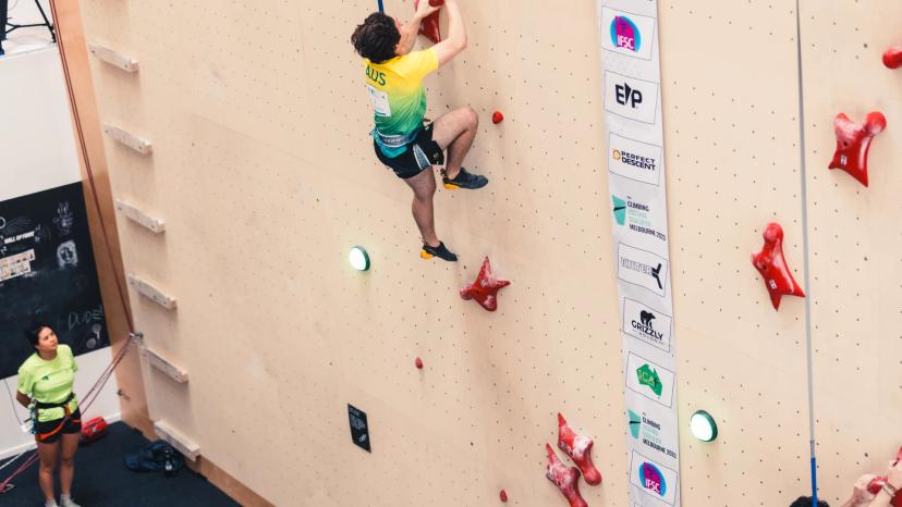 Melbourne (AUS), 26 November 2023- Aaron MATTES of Australia competes in the Speed-qualifications during the IFSC Oceania Qualifier in Melbourne (AUS)-18
