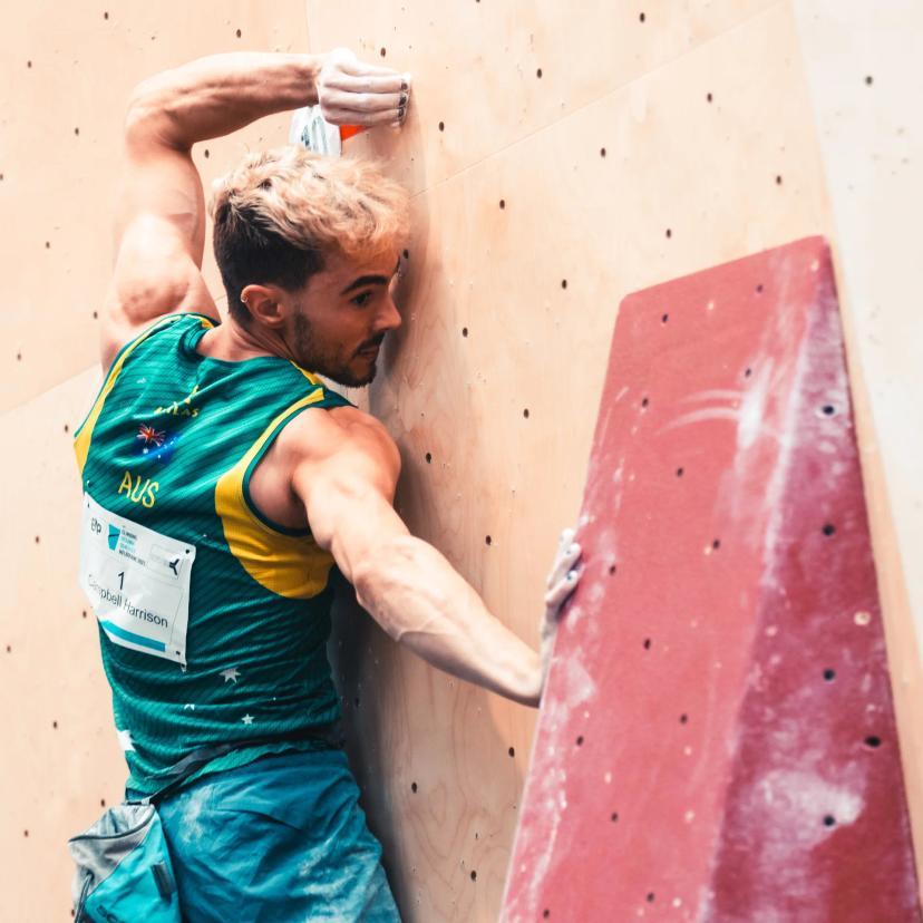 Melbourne (AUS), 24 November 2023- Campbell HARRISON of Australia competes in the Boulder &-Lead semi-finals during the IFSC Oceania Qualifier in Melbourne (AUS).-16